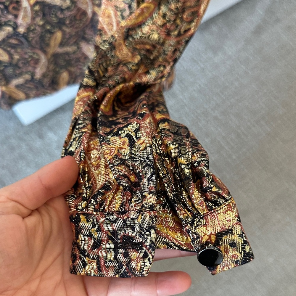 ba&sh Shiny Black and Gold Paisley Blouse - Picture 4 of 4